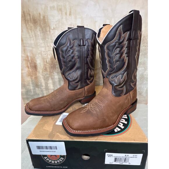 Laredo Montana 7800 Men\'s Western Cowboy Boot Sand Chocolate Leather 9.5 EW Wide